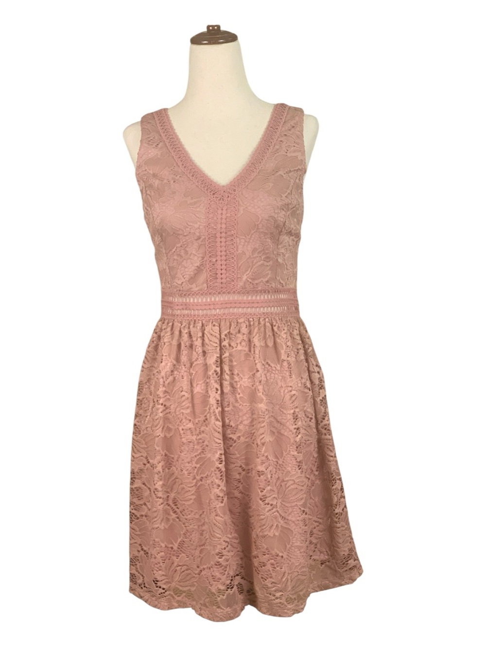 A. Byer Mauve Dusty Pink Lace Midi Dress‎ Soft Girl Special Occasion Size 9